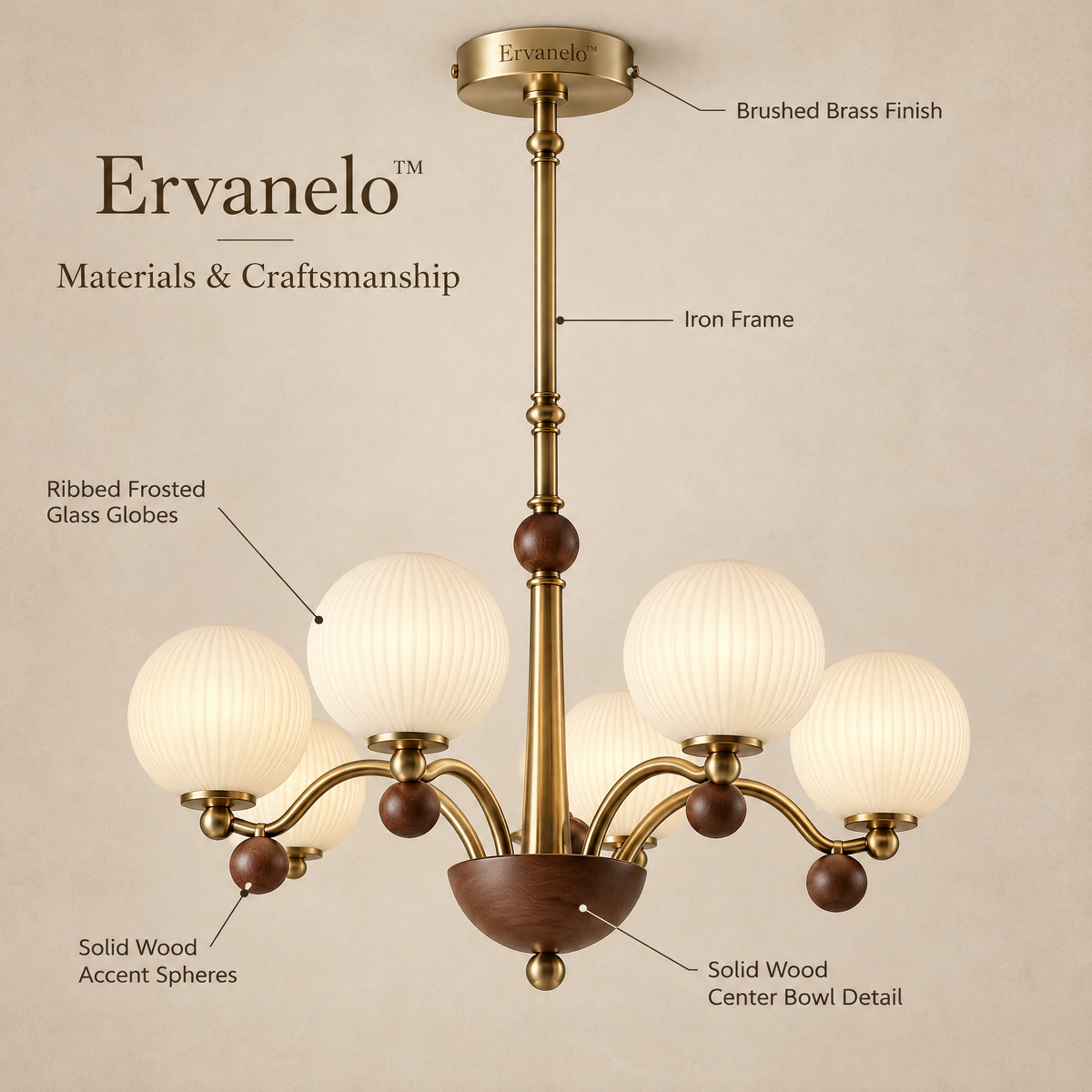 Ervanelo™ Rowan 6-Light Walnut Globe Chandelier
