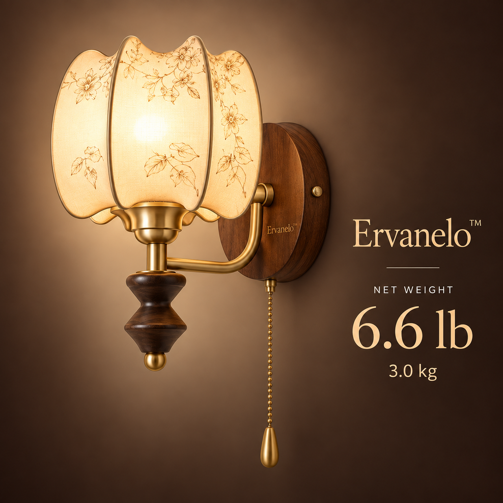 Ervanelo™ Marielle Brass & Walnut Fabric Wall Sconce