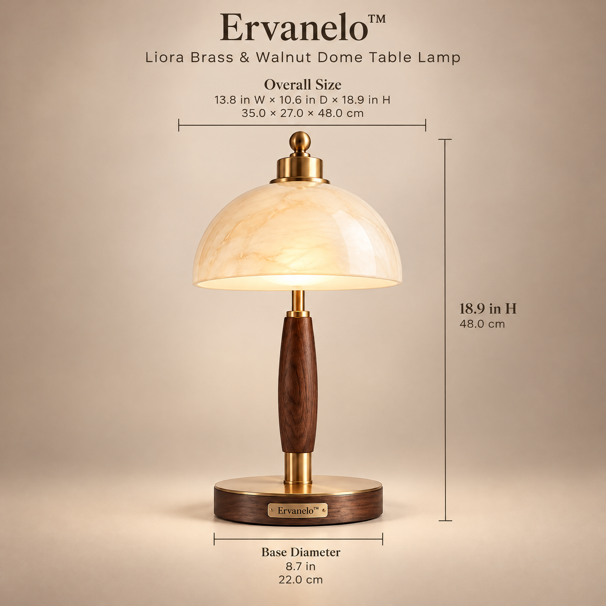 Ervanelo™ Liora Brass & Walnut Dome Table Lamp