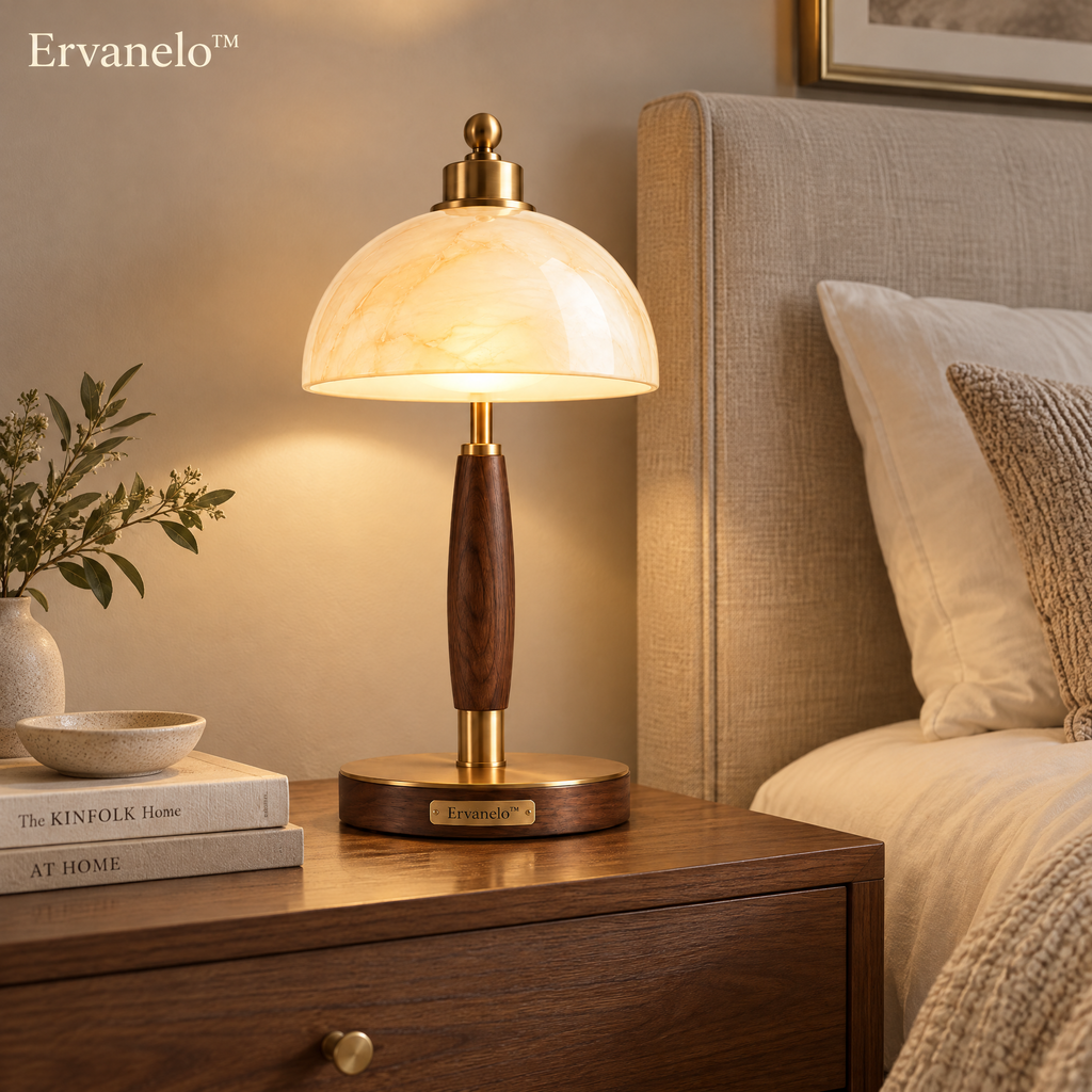 Ervanelo™ Liora Brass & Walnut Dome Table Lamp