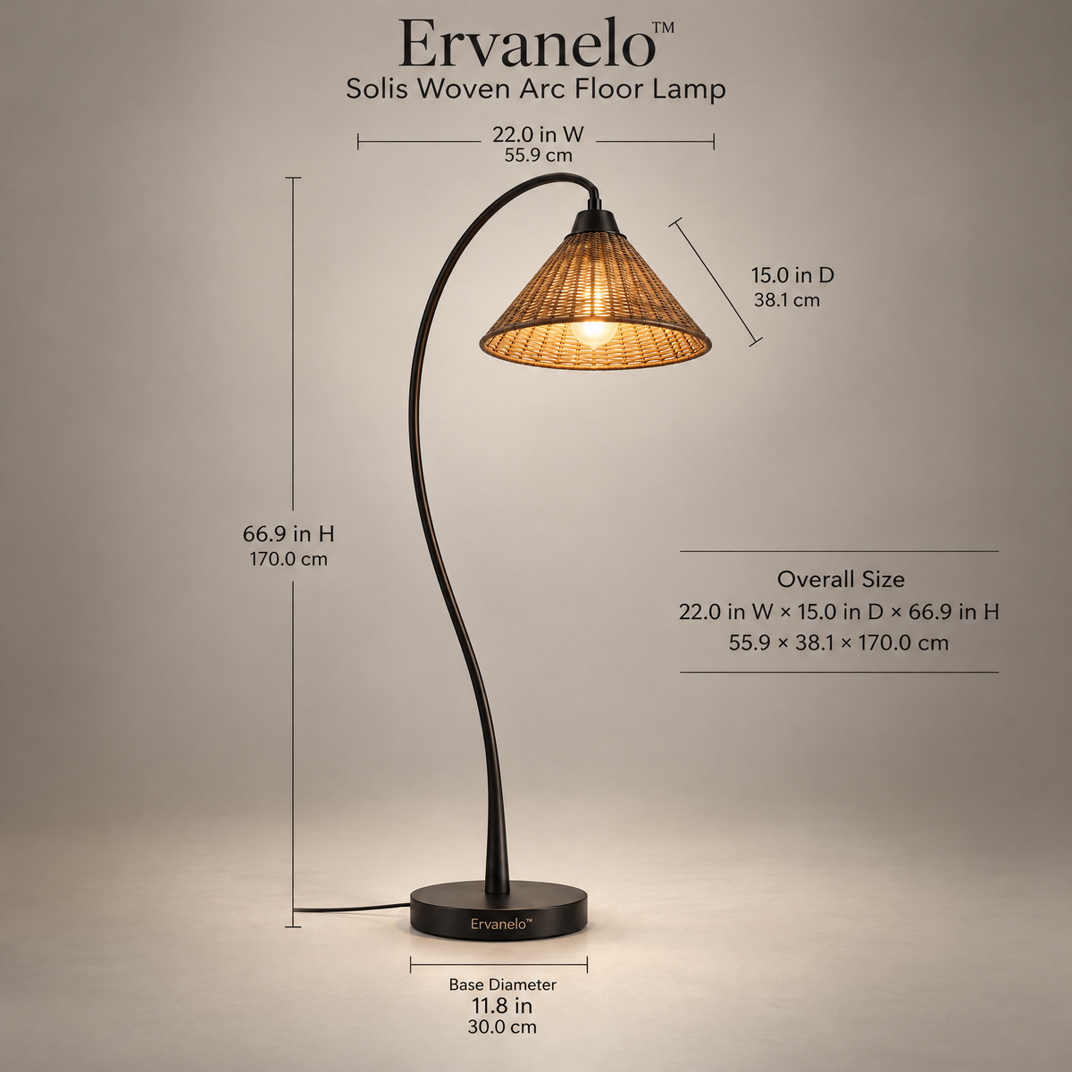 Ervanelo™ Solis Woven Arc Floor Lamp