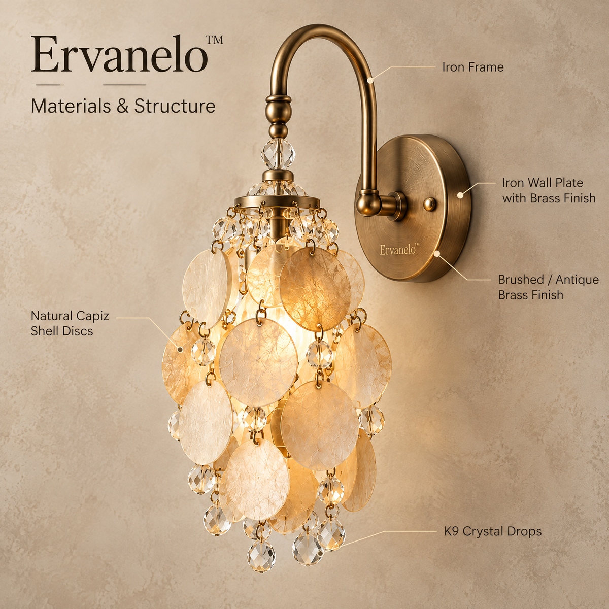 Ervanelo™ Aurevia Capiz Crystal Wall Sconce
