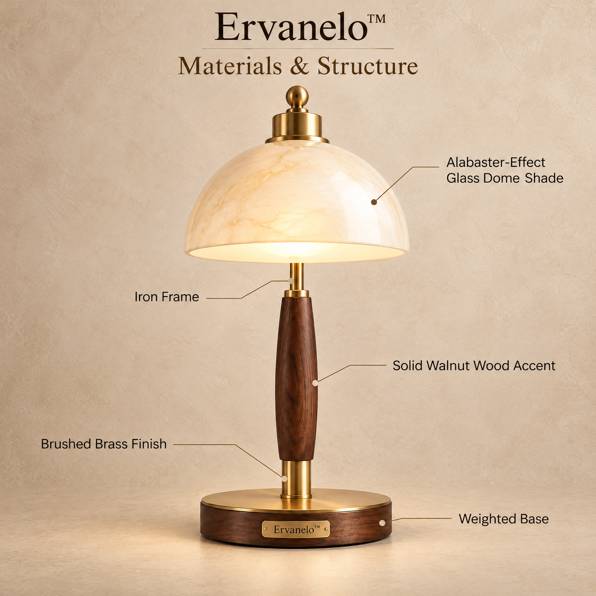 Ervanelo™ Liora Brass & Walnut Dome Table Lamp