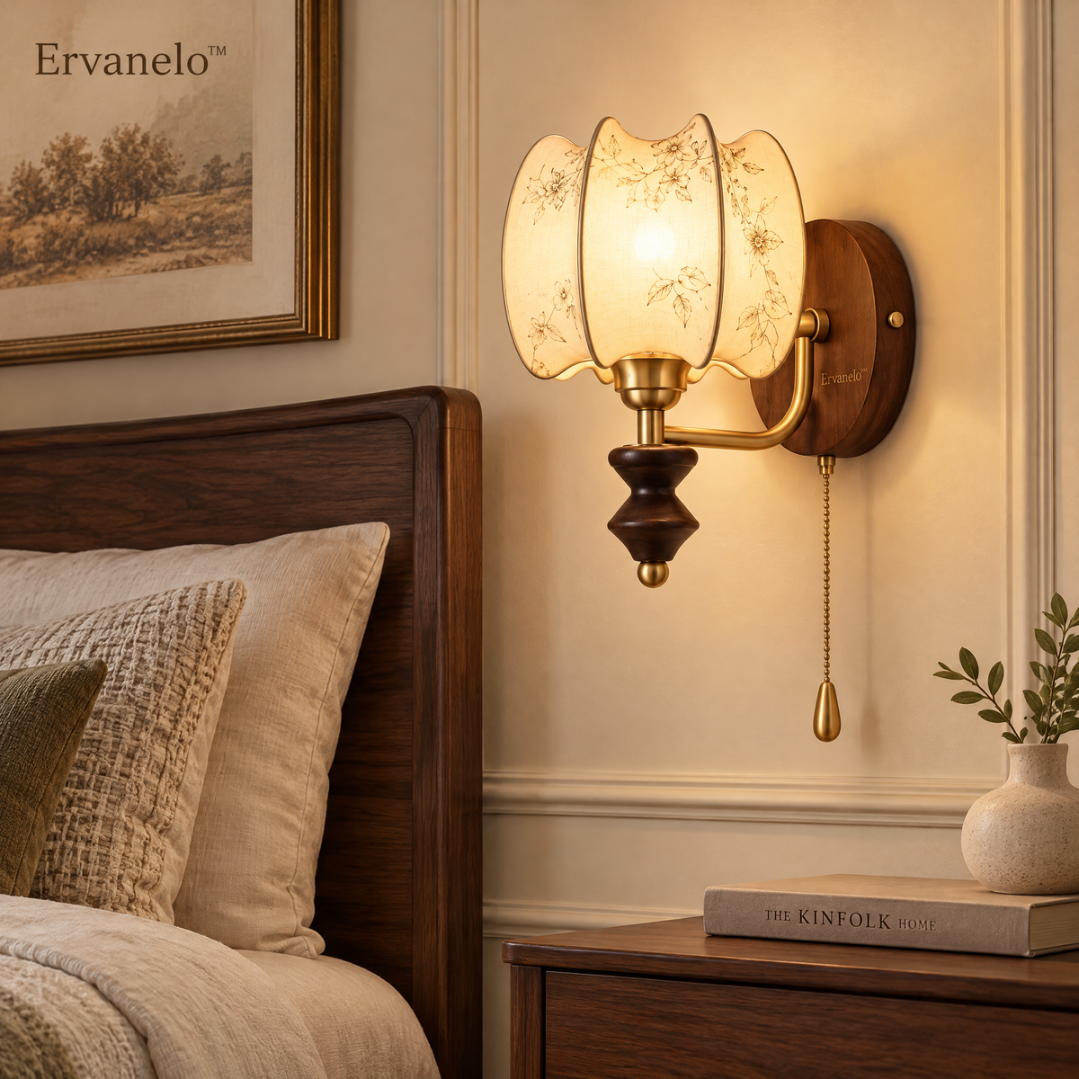 Ervanelo™ Marielle Brass & Walnut Fabric Wall Sconce