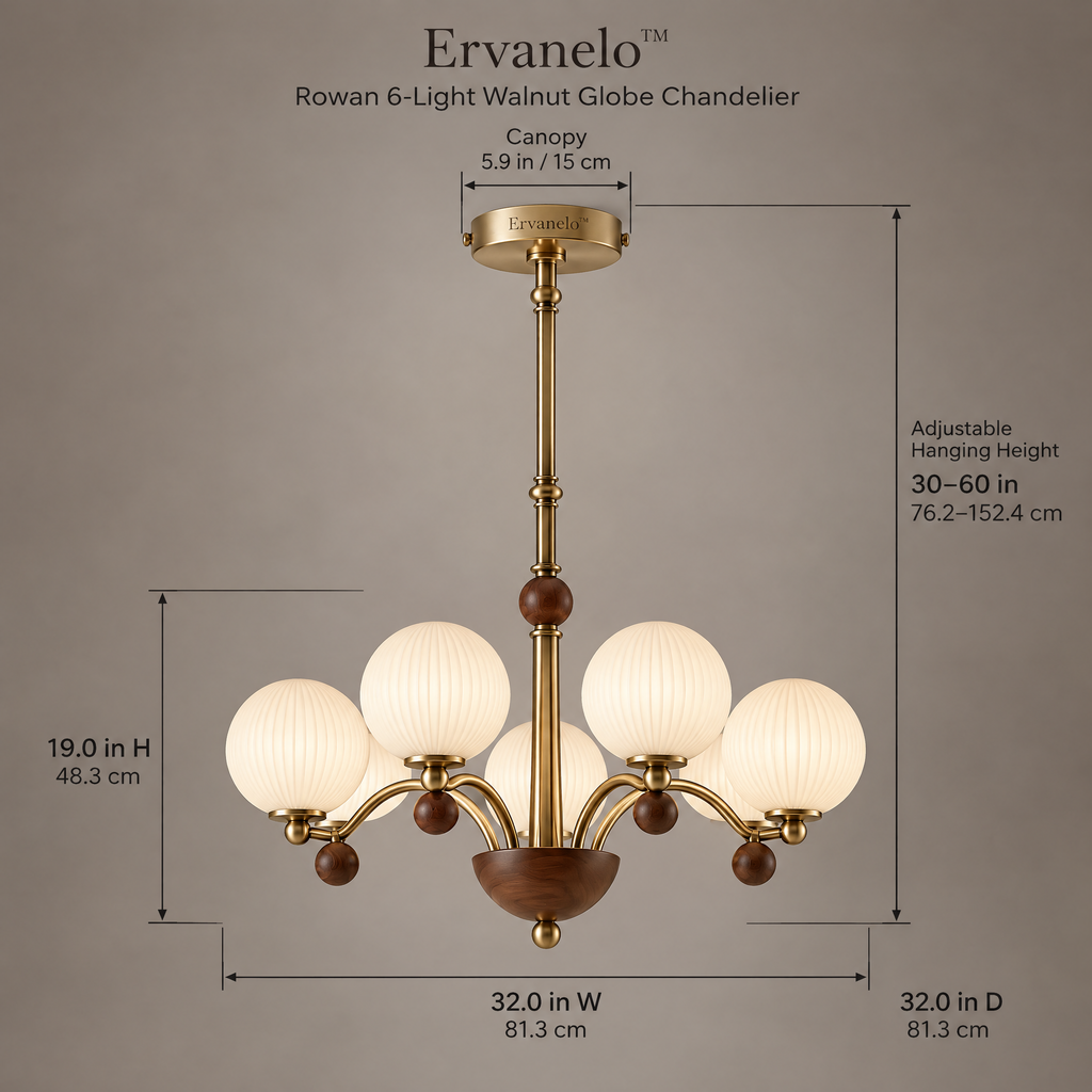 Ervanelo™ Rowan 6-Light Walnut Globe Chandelier
