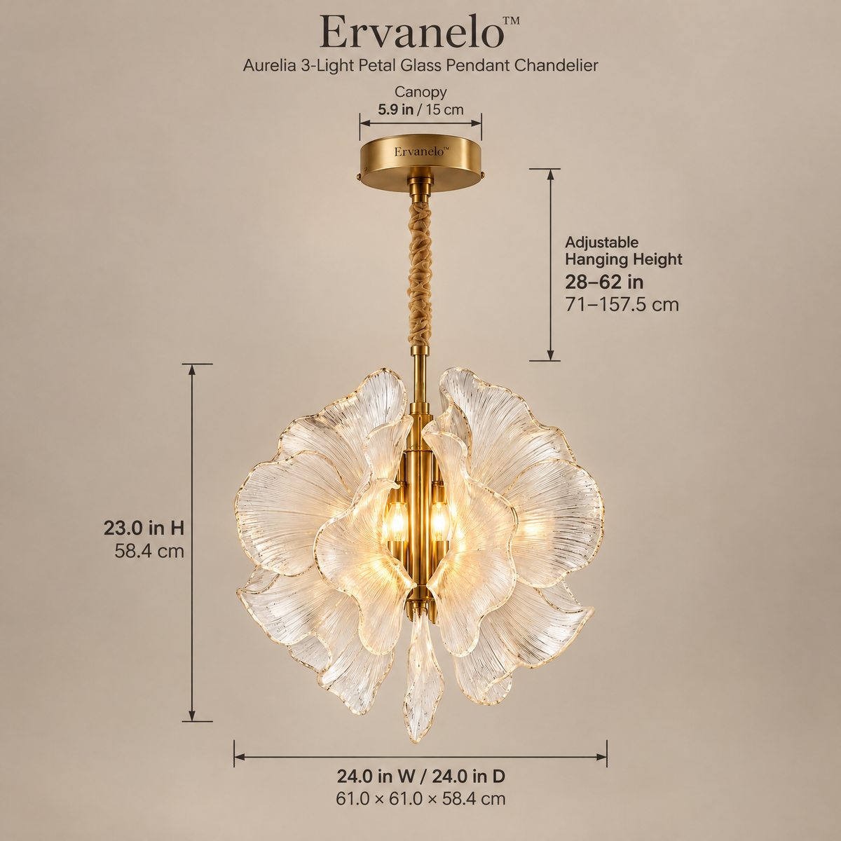 Ervanelo™ Aurelia 3-Light Petal Glass Pendant Chandelier