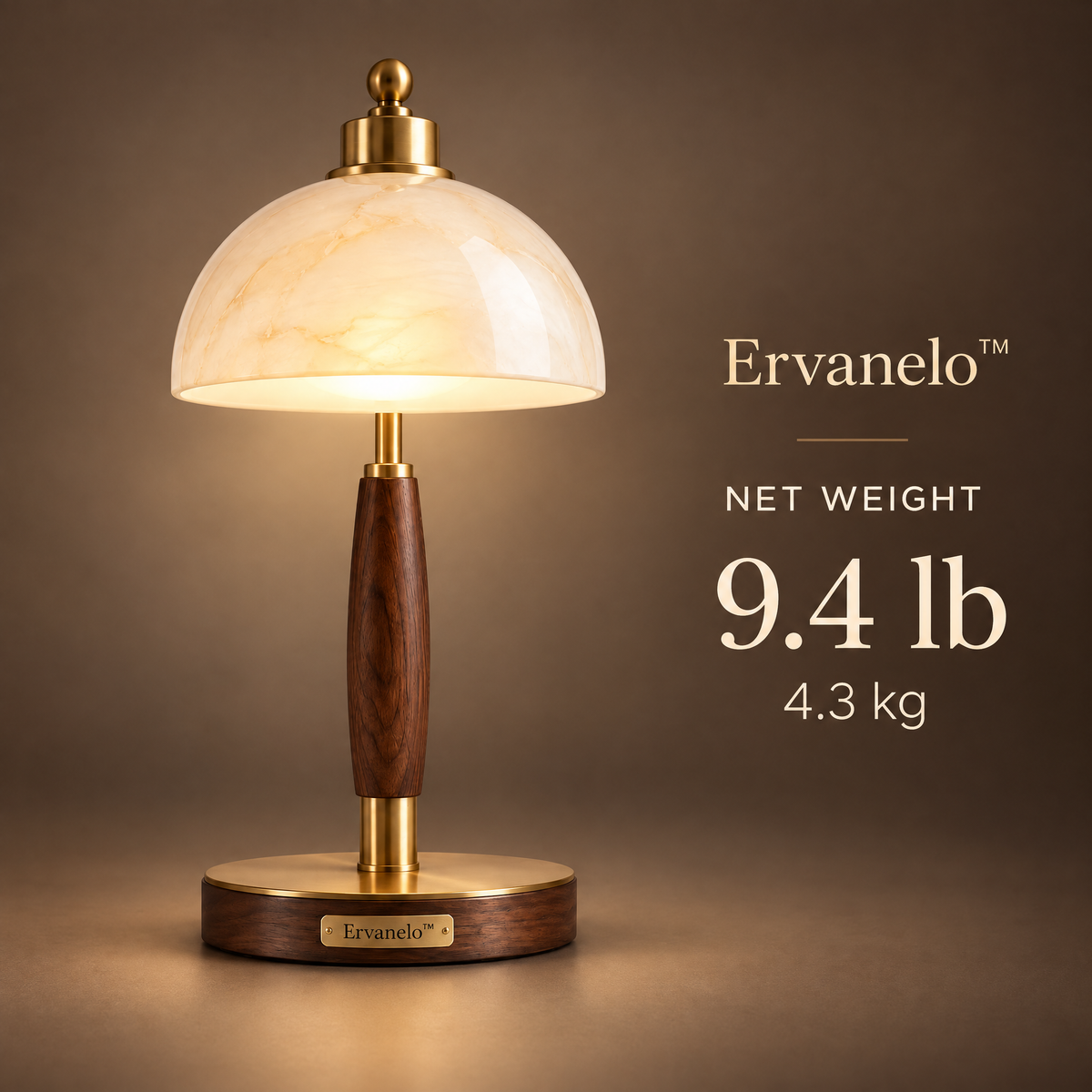Ervanelo™ Liora Brass & Walnut Dome Table Lamp
