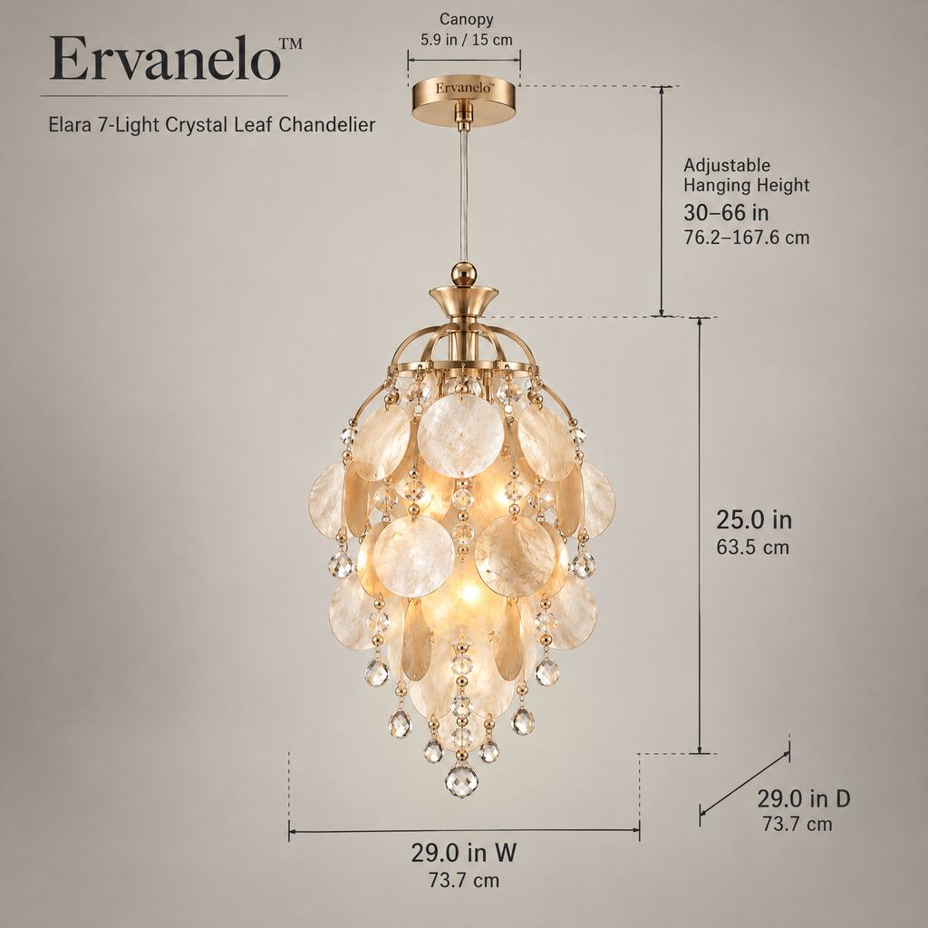Ervanelo™ Elara 7-Light Crystal Leaf Chandelier