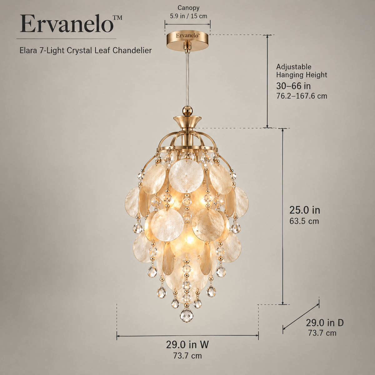 Ervanelo™ Elara 7-Light Crystal Leaf Chandelier