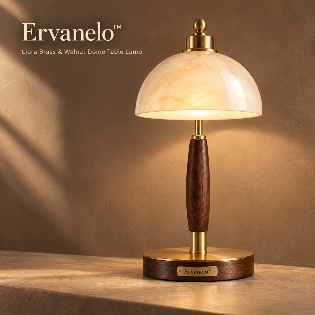 Ervanelo™ Liora Brass & Walnut Dome Table Lamp