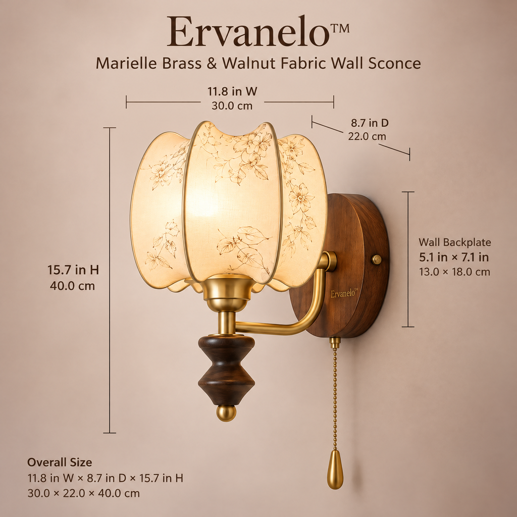 Ervanelo™ Marielle Brass & Walnut Fabric Wall Sconce