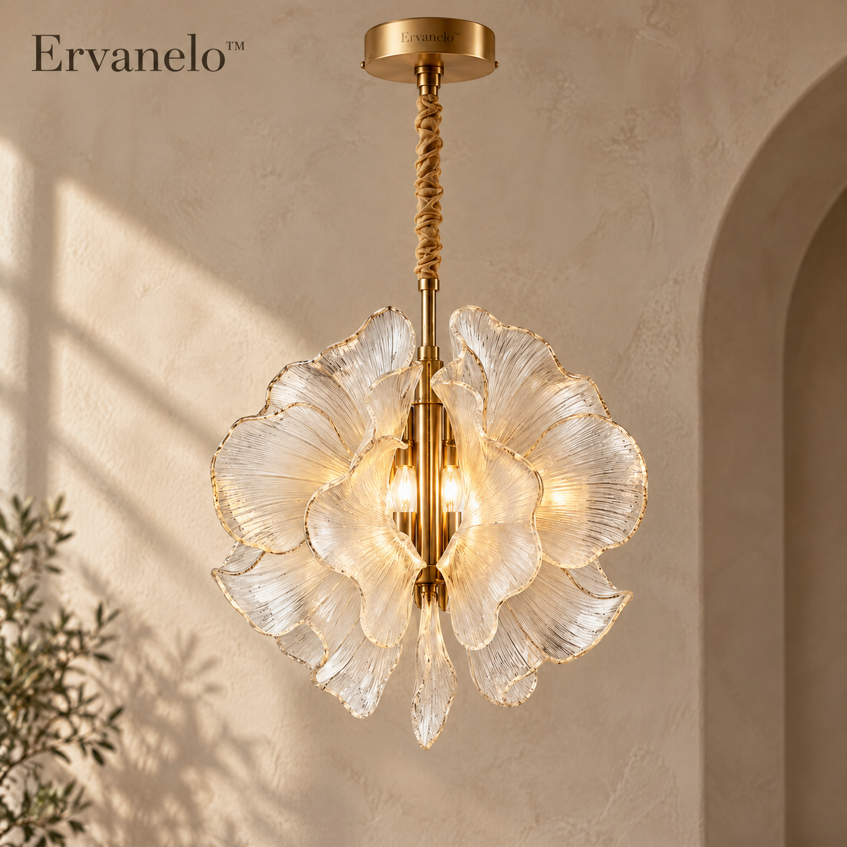 Ervanelo™ Aurelia 3-Light Petal Glass Pendant Chandelier
