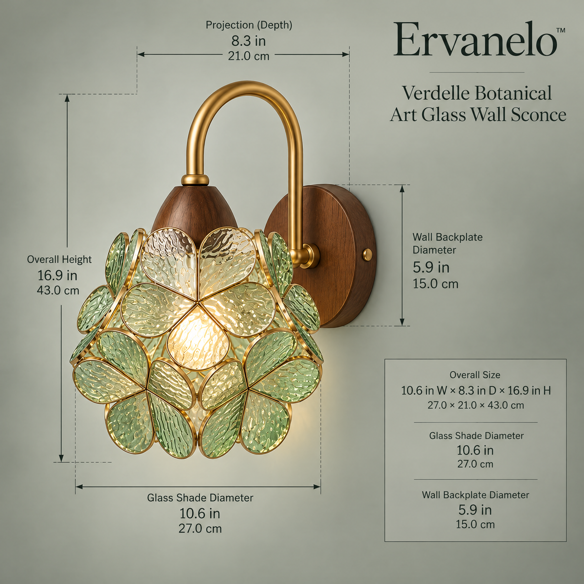Ervanelo™ Verdelle Botanical Art Glass Wall Sconce
