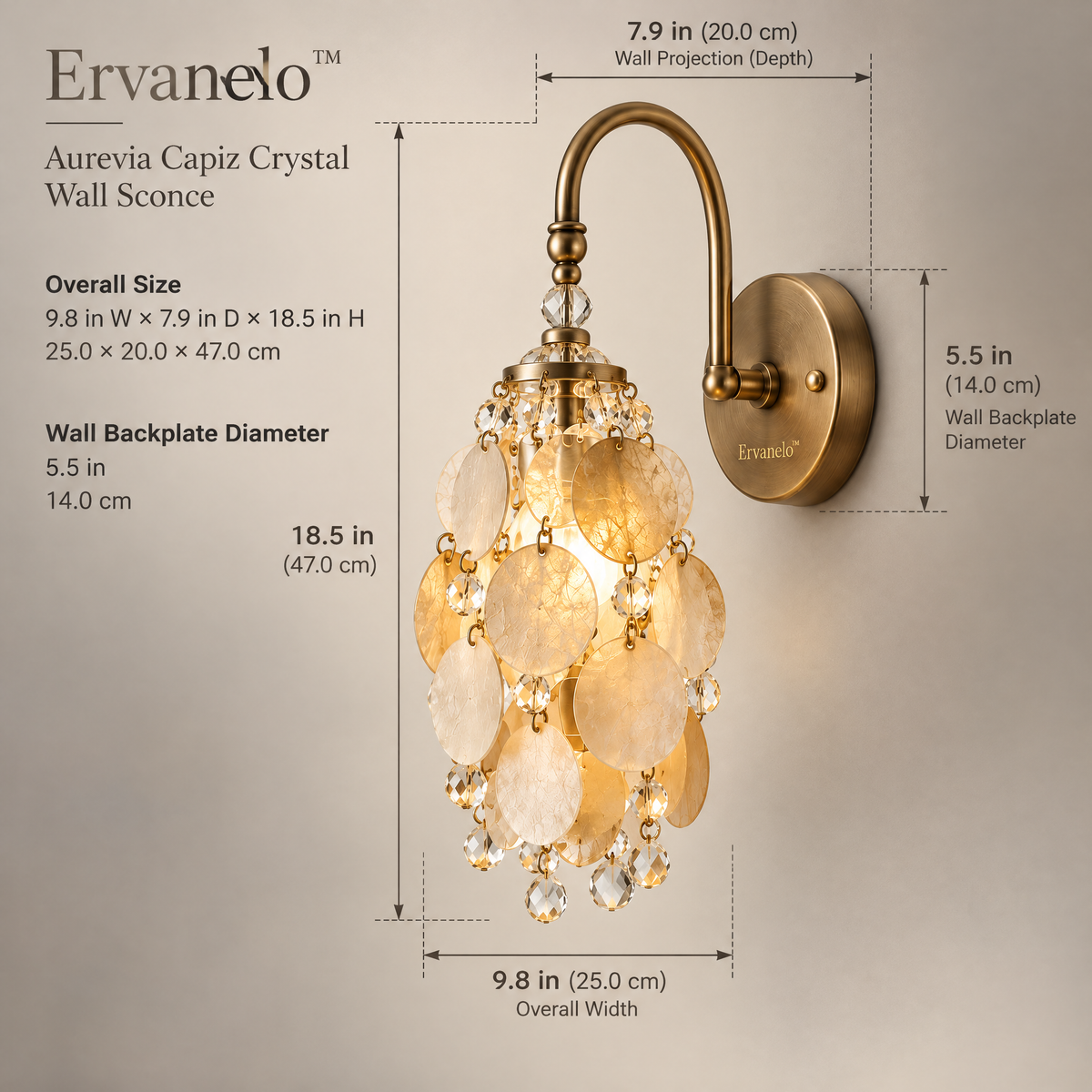 Ervanelo™ Aurevia Capiz Crystal Wall Sconce
