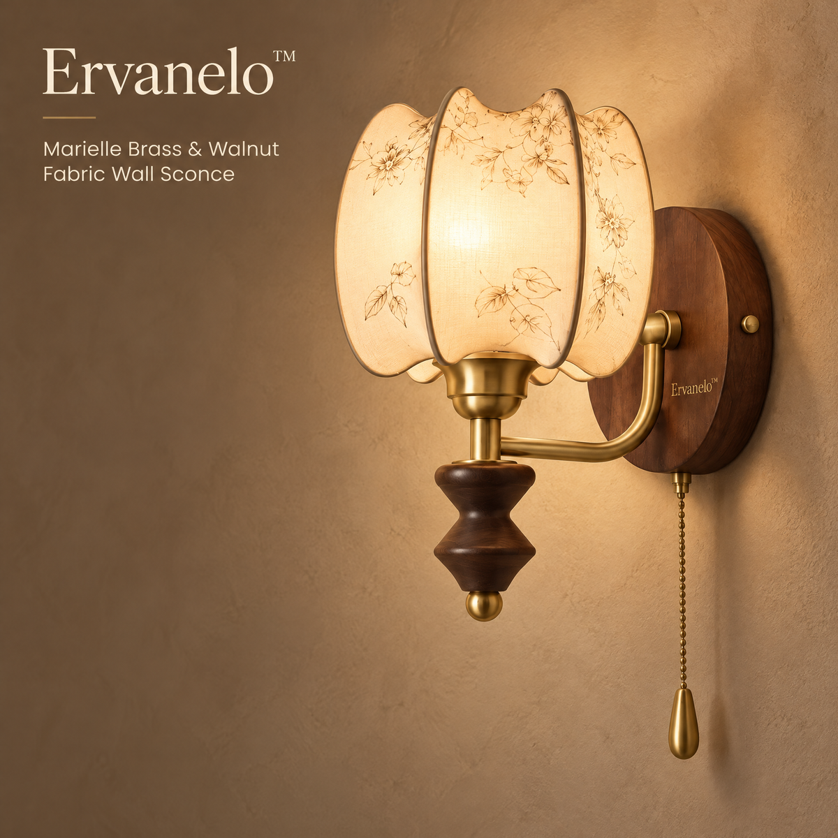 Ervanelo™ Marielle Brass & Walnut Fabric Wall Sconce